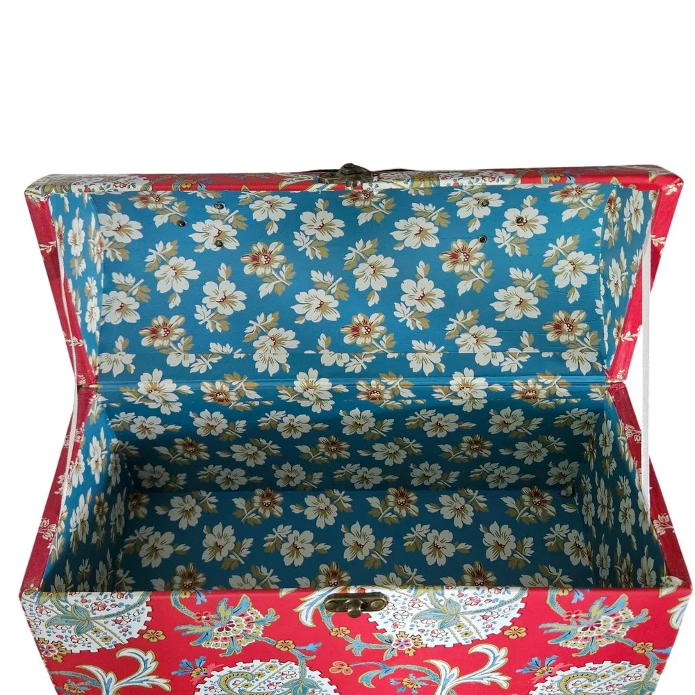 Waverly Red Paisley Floral Decorative Storage Box Trunk with Handle Latch NWT
